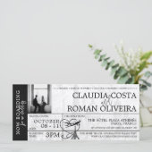 Zwart Parijs Bruiloft Boarding Pass (Staand voorkant)