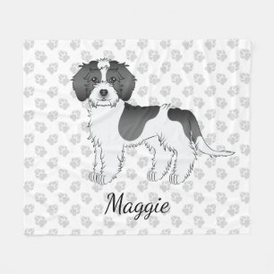 Zwart Parti-kleur Mini Goldendoodle Hond & Naam Fleece Deken