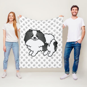 Zwart Parti-Kleur Pomeranian Cartoon Hond & Pootje Fleece Deken