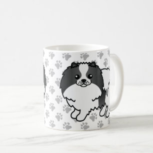 Zwart Parti-Kleur Pomeranian Cartoon Hond & Pootje Koffiemok