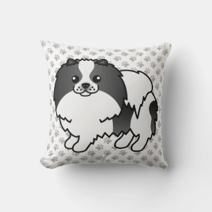 Zwart Parti-Kleurige Pomeranian Cartoon Hond & Poo Kussen