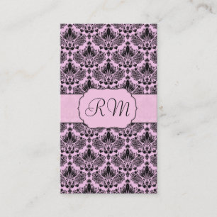 Zwart & Pastel Roze Elegant Bloemen Damast Visitekaartje