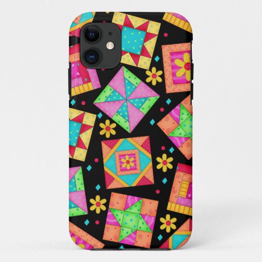 Zwart patchwork Quilt Art iPhone 5 Hoesje (Achterkant)