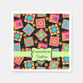Zwart patchwork Quilt Block Name Gefeliciteerd Servetten (Voorkant)