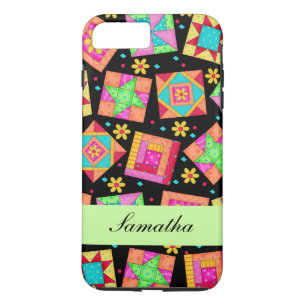 Zwart patchwork Quilt Block Name Persoonlijk iPhone 8 Plus / 7 Plus Hoesje