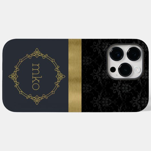 Zwart patroon met Gold Stripe Case-Mate iPhone Case (Achterkant (horizontaal))