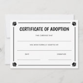 Zwart Paw Print Lijst Pet Certificaat van Adoptie (Voorkant)