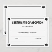 Zwart Paw Print Lijst Pet Certificaat van Adoptie (Voorkant / Achterkant)