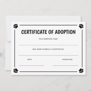 Zwart Paw Print Lijst Pet Certificaat van Adoptie