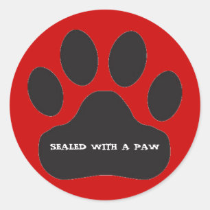 Zwart Paw Print op rode achtergrond Ronde Sticker