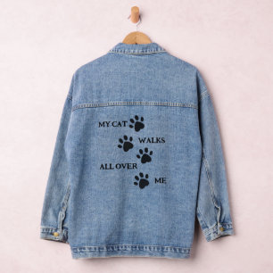 Zwart Paw Prints Design Denim Jas Jacket