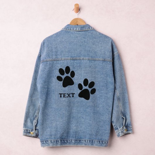 Zwart Paw Prints Design Denim Jas Jacket (Hangar)