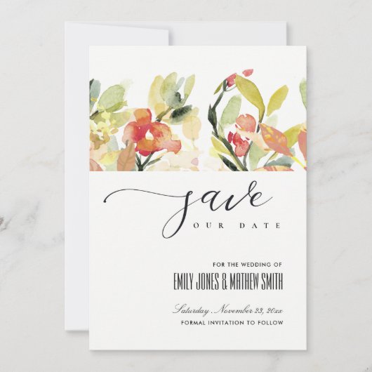 ZWART PEACH PINK WATERVERF FLORAL BEWAREN DE DATUM SAVE THE DATE (Voorkant)