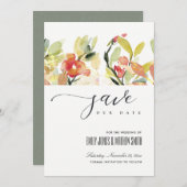 ZWART PEACH PINK WATERVERF FLORAL BEWAREN DE DATUM SAVE THE DATE (Voorkant / Achterkant)