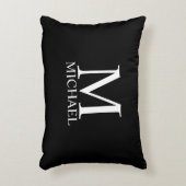 Zwart persoonlijk monogram en naam accent kussen (Voorkant(Verticaal))