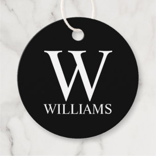 Zwart persoonlijk monogram en naam bedankjes labels