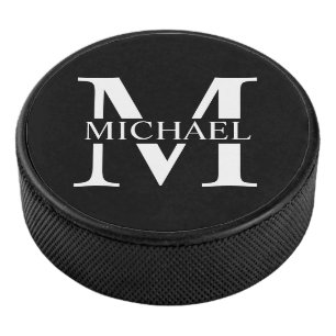 Zwart persoonlijk monogram en naam hockey puck