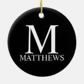 Zwart persoonlijk monogram en naam keramisch ornament (Achterkant)