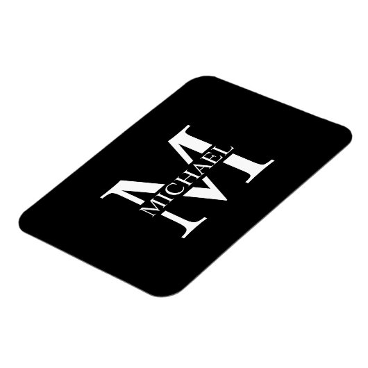 Zwart persoonlijk monogram en naam magneet (Linkerzijde)