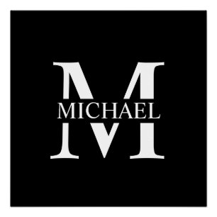 Zwart persoonlijk monogram en naam perfect poster