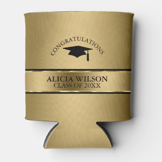 Zwart Pet en gouden streep- Afstuderen Blikjeskoeler (Voorkant)