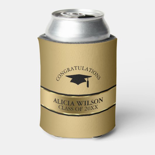 Zwart Pet en gouden streep- Afstuderen Blikjeskoeler (Blikje Achterkant)