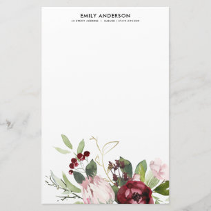 ZWART PINK BURGUNDY PROTEA FLORAL WATERVERF BRIEFPAPIER