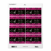 ZWART PINK FUCHSIA DAMASK, AMETHYST MONOGRAM ETIKET (Full Sheet)