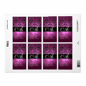 ZWART PINK FUCHSIA PAARS AMETHYST DAMASKMONOGRAM ETIKET (Full Sheet)