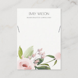 ZWART PINK PEONY FLORA WATERVERF KETTING VISITEKAARTJE