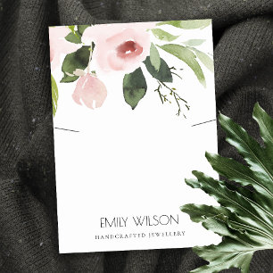 ZWART PINK PEONY FLORA WATERVERF KETTING VISITEKAARTJE