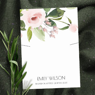 ZWART PINK PEONY FLORA WATERVERF KETTING VISITEKAARTJE