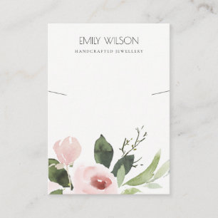 ZWART PINK PEONY FLORA WATERVERF KETTING VISITEKAARTJE