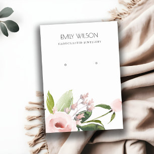 ZWART PINK PEONY FLORAL WATERVERF EARING DISPLAY VISITEKAARTJE