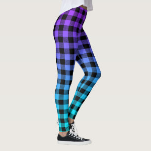 Zwart plaid op turkoois & paarse ombre leggings