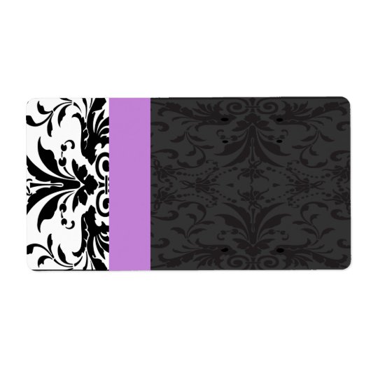 Zwart & Plum Damask Adresetiketten - Etiket (Voorkant)