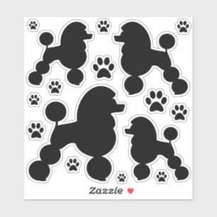 Zwart Poedel Hond en Poot Print silhouet Sticker