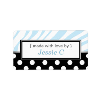 Zwart Polka Dot Blauw Zebra Print Baking Labels