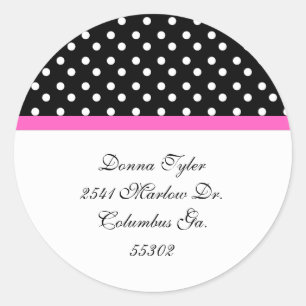 Zwart Polka Dot & Roze Trim Adres Stickers