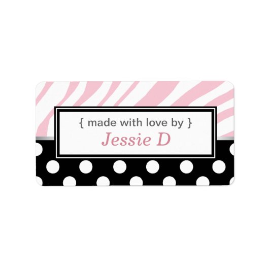 Zwart Polka Dot Roze Zebra Print Baking Labels (Voorkant)