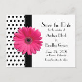 Zwart Polka Dots Roze Daisy Bruiloft Save the Date Aankondigingskaart (Voorkant)