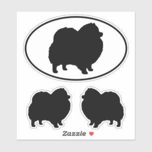 Zwart Pommerse Hond Silhouetten Vinyl Sticker Set