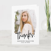 Zwart | Preppy Script Photo Afstuderen Bedankkaart (Voorkant)