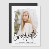 Zwart | Preppy Script Photo Afstuderen Magnetische Uitnodiging (Voorkant / Achterkant)