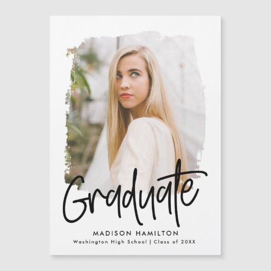 Zwart | Preppy Script Photo Afstuderen Magnetische Uitnodiging (Voorkant)