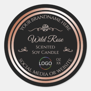 Zwart Product Label met Roos Goud Lijst en Logo