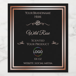Zwart Product Label met Roos Goud Lijst en Logo Wijn Etiket