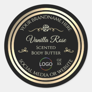 Zwart Product Verpakking Label Goud Lijst met Logo