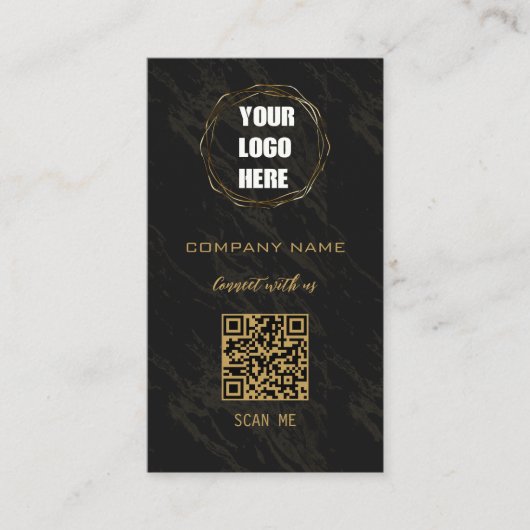 Zwart Professioneel Ontwerp Moderne QR-code Visitekaartje (Voorkant)