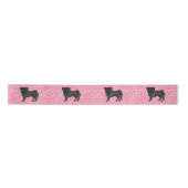 Zwart Pug Dog Cartoon Mops en harten Patroon Roze Lint (Voorkant)